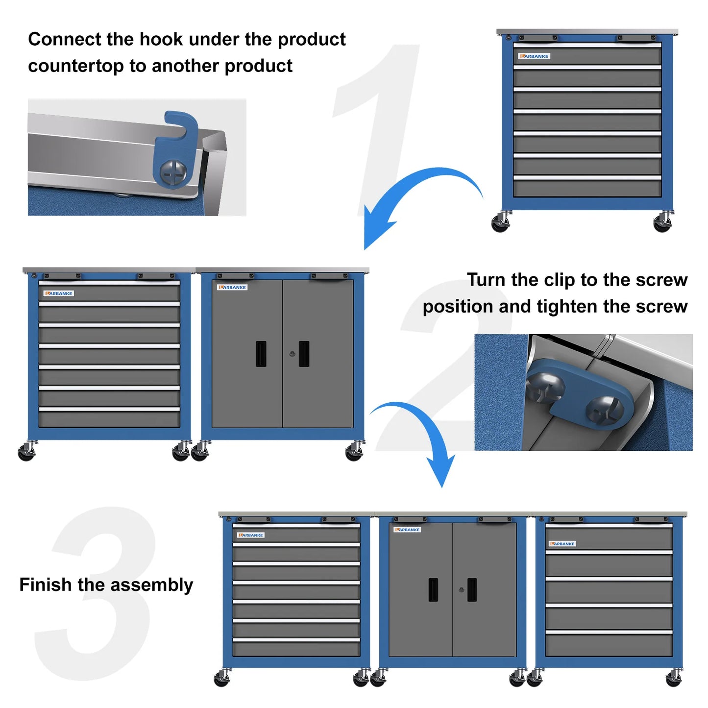 LARBANKE 5 Drawer Rolling Tool Chest, Metal Tool Cabinet with Wheels, Drawers with Padding, Can Be Combined