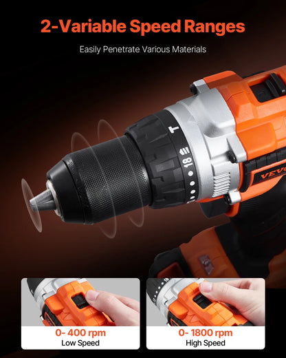VEVOR Tool Combo Kit, 20V Max Cordless 2-Tool Combo Kit, with 1/2 in Impact Drill, 1/4 in Impact Driver, Compact Cordless Power Tool Combo Kit with 4.0 Ah Batteries