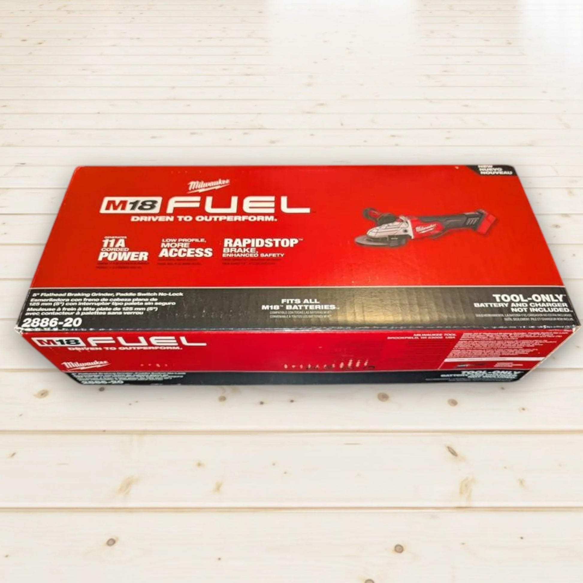 MILWAUKEE M18 FUEL 5" Flathead Braking Angle Grinder - 8,500 RPM, RAPIDSTOP Brake, Low-Profile Design (Model 2886-20) (Bare Tool)