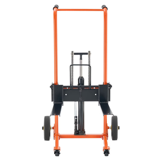 KFFKFF Hydraulic Material Lift Winch Stacker, 450 lbs Capacity, Pallet Truck with Fork Lift Table, 39.4-Inch Max Height, Foldable & Portable Pallet Jack Cart, Yellow & Black