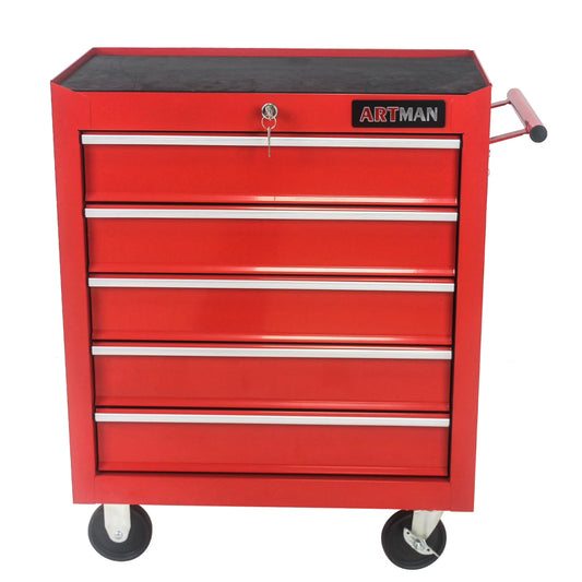 5-Drawer Rolling Tool Chest, Metal Tool Storage Organizer Cart with Locking System and Wheels, Multifunctional Mechanic Tool Cart for Garage, Warehouse, Workshop, Repair Shop, Red