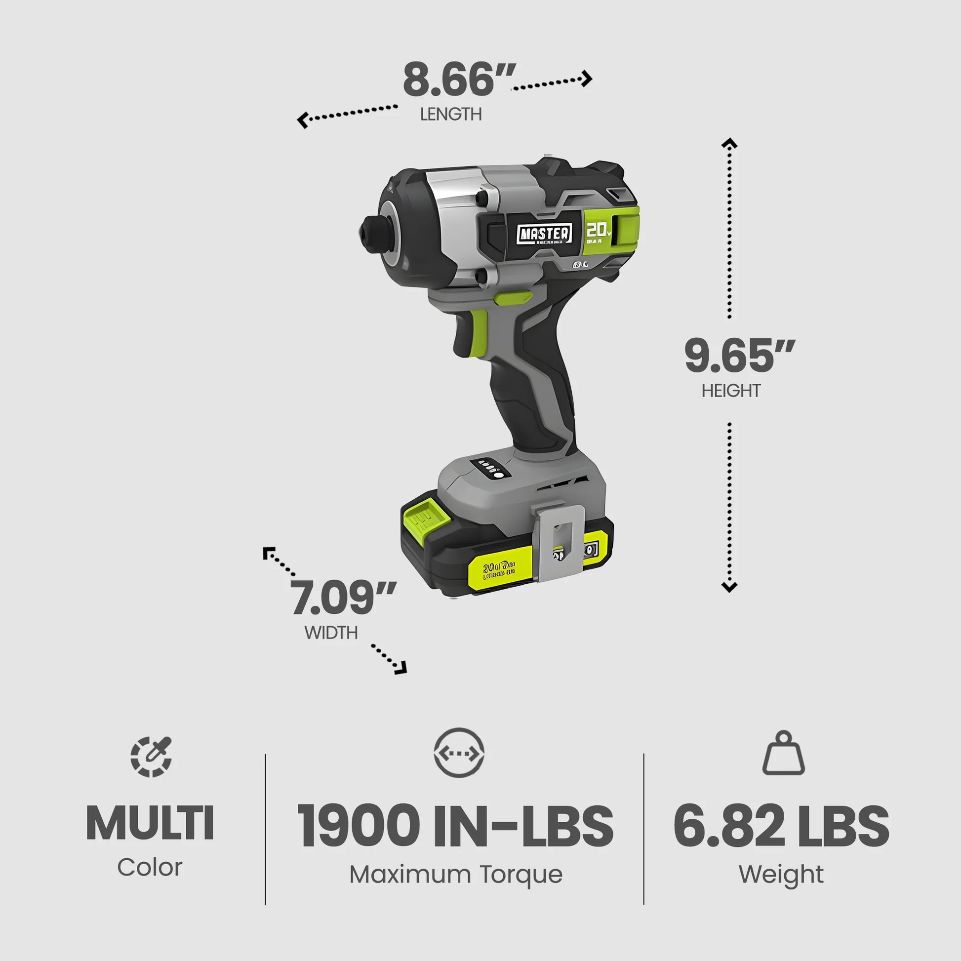 Master Mechanic ML-IS50GD-200 20-Volt Compact Cordless Impact Driver Kit, Brushless Motor, (2) Batteries - Quantity 4