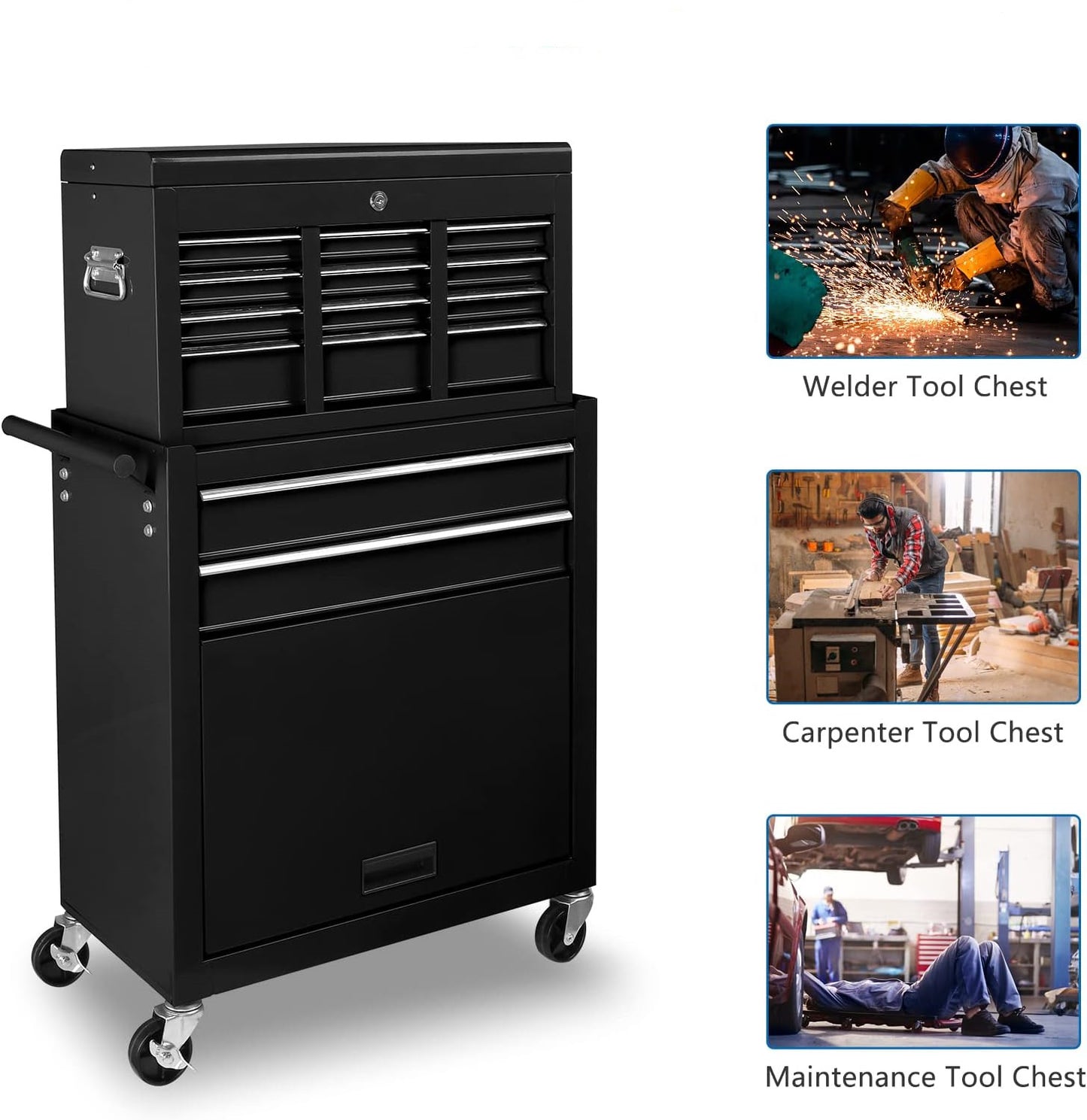 Ktaxon 2 in 1 Rolling Tool Chest Storage Cabinet, Mechanic Tool Organizer Box, w/8 Drawers