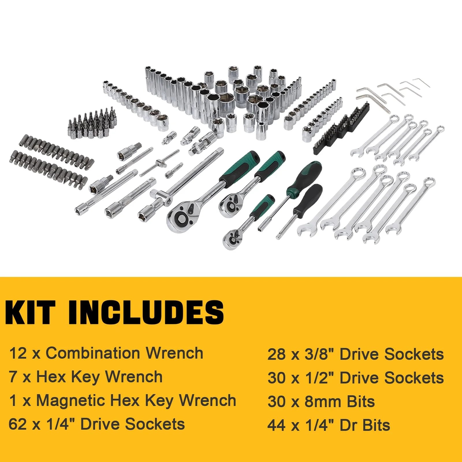 Mechanics Tools Kit and Socket Set, 1/2" ,1/4" & 3/8" Drive, 216-Piece