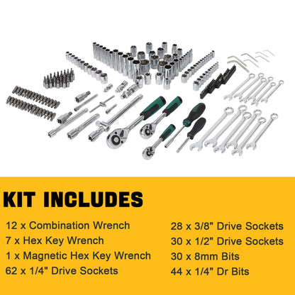 Mechanics Tools Kit and Socket Set, 1/2" ,1/4" & 3/8" Drive, 216-Piece
