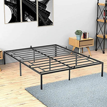 Queen Metal Platform Bed Frame with Sturdy Steel Bed Slats, Mattress Foundation, No Box Spring Needed Large Storage Space, Easy to Assemble, Non-Shaking and Non-Noise, Black