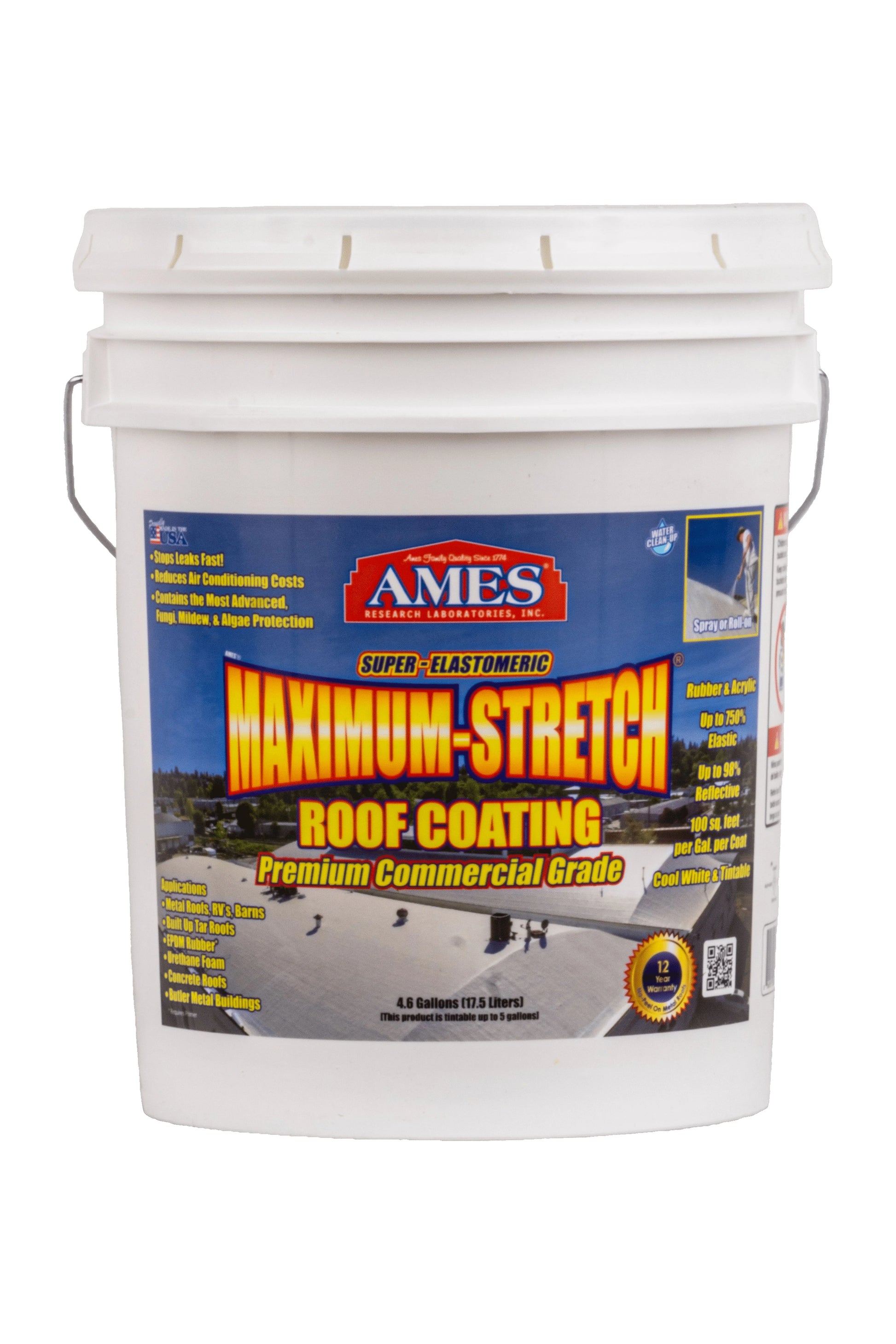 Ames Maximum-Stretch, White Elastomeric Roof Coating, 5 Gal