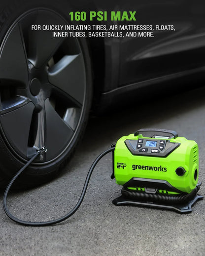 Greenworks 24V (12V/24V) Inflator Pump with 2Ah USB Battery & Charger 3401602