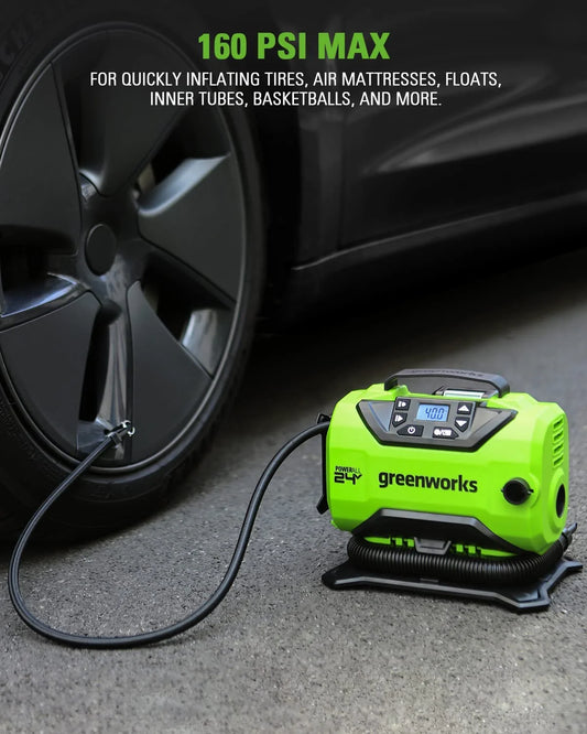 Greenworks 24V (12V/24V) Inflator Pump with 2Ah USB Battery & Charger 3401602