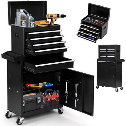 8-Drawer Rolling Tool Chest, 2-in-1 Tool Box with Wheels Metal Tool Chest Cabinet for Garage, Workshop, Red