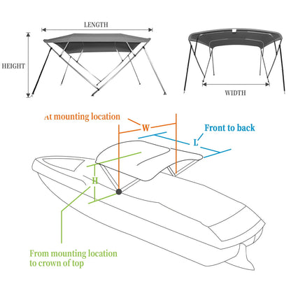 4 Bow Top Boat Cover with Aluminum Alloy Frame, Include Straps & Adjustable Rear Support Pole, Zippered Storage Boot, PU Coating Canvas Gray 8'L x 54" H x 73"-78" W