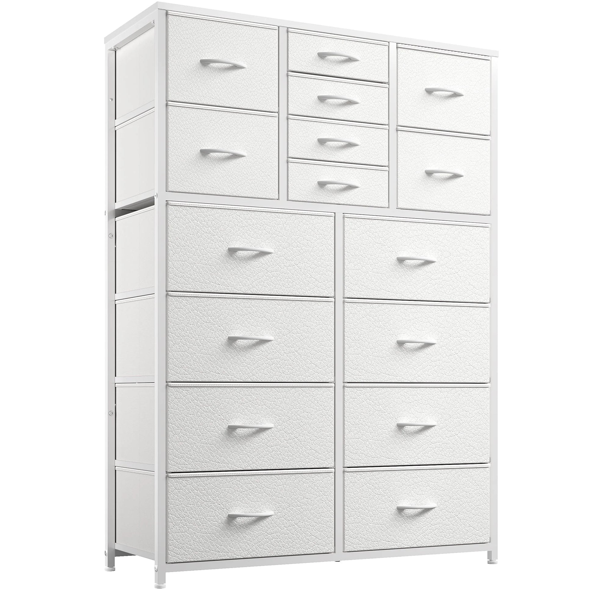 EnHomee Large Dresser for Bedroom Furniture Dresser with 16 Drawers Fabric Tall Dresser Closet Dresser Chest of Drawers Clothes Storage Slim for Living Room Office, Rustic Brown Wood Grain Print