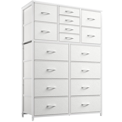 EnHomee Large Dresser for Bedroom Furniture Dresser with 16 Drawers Fabric Tall Dresser Closet Dresser Chest of Drawers Clothes Storage Slim for Living Room Office, Rustic Brown Wood Grain Print