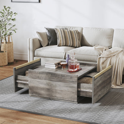 Dextrus Square Coffee Table with Storage, Manhattan Gate Center Table for Living Room, Bedroom, Grey Wash