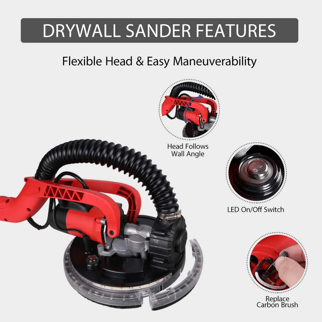 POWER PRO 1850 Electric Drywall Sander - Variable Speed 1000-1850rpm, 750 Watts, with Automatic Vacuum System, LED Light, and Hard Tool Case