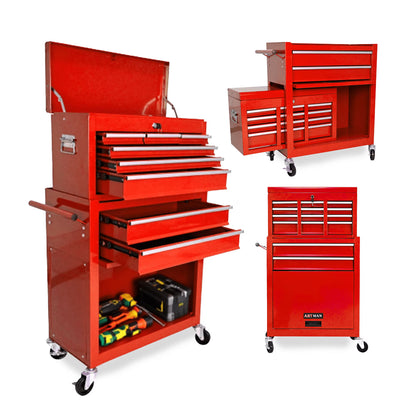 ARTMAN 2-IN-1 High Capacity 8-DrawerTool Box, Rolling Storage Tool Chest Cabinet with Wheels and Drawers for Garage Workshop Warehouse