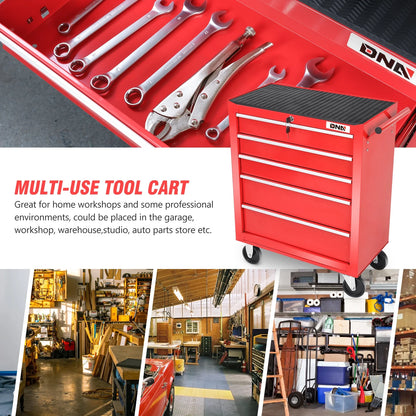 DNA Motoring TOOLS-00398 5 Drawer Portable Garage Warehouse Repair Tools Workshop Rolling Tool Cabinet Chest With Swivel Casters
