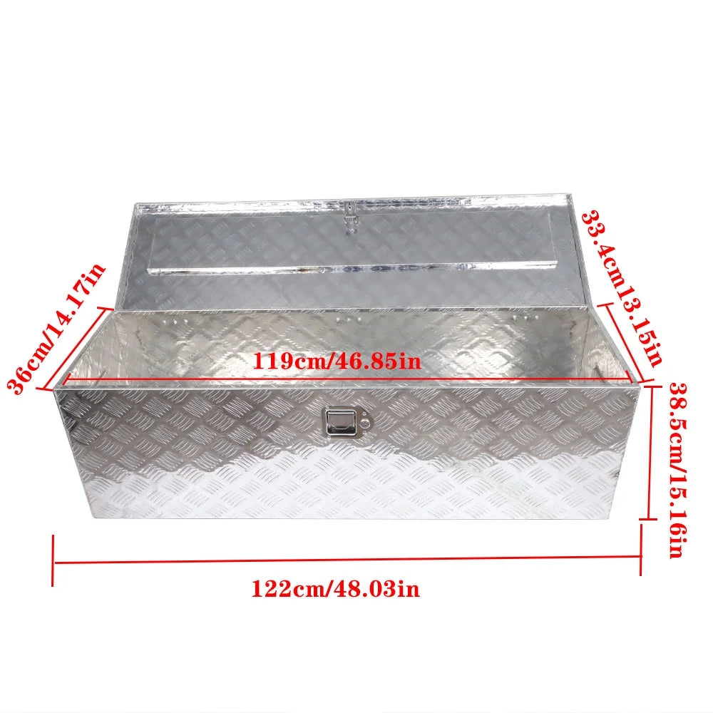 LABLT 49 inch Aluminum Diamond Plate Tool Box Pick Up Truck Bed Storage Chest Box RV Trailer Organizer Lock W/Key Silver