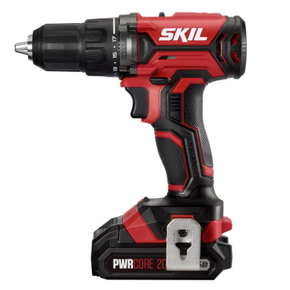 SKIL CB739601 PWR CORE 20V 4 Tool Combo Kit, Drill Driver, Impact, Drive, Recip Saw, and Spot Light, with two 2.0Ah Batteries and Charger