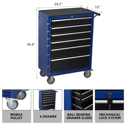 6-Drawer Rolling Tool Chest Cabinet, Large Capacity Organizers Metal Tool Box with Wheels Tool Storage Cart for Garage, Workshop