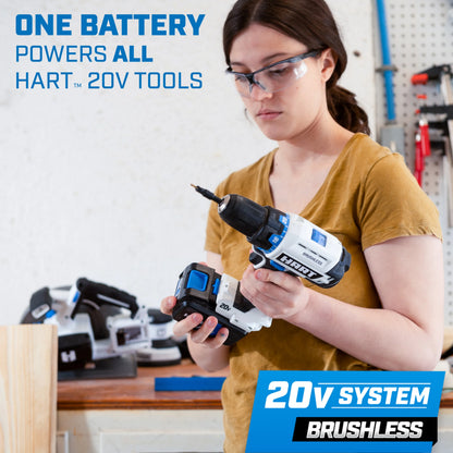 HART 20-Volt Cordless Brushless 1/2-inch Drill/Driver Kit and 10-inch Storage Bag (1) 2Ah Lithium-Ion Battery