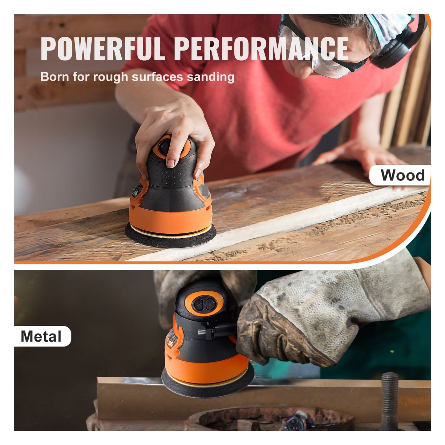 350W Random Orbit Sander 6 Speeds 13000 OPM 5" Palm Sander W/2pcs A-Level Hook-and-Loop Sanding Discs & Vacuum Connector ,High Efficiency