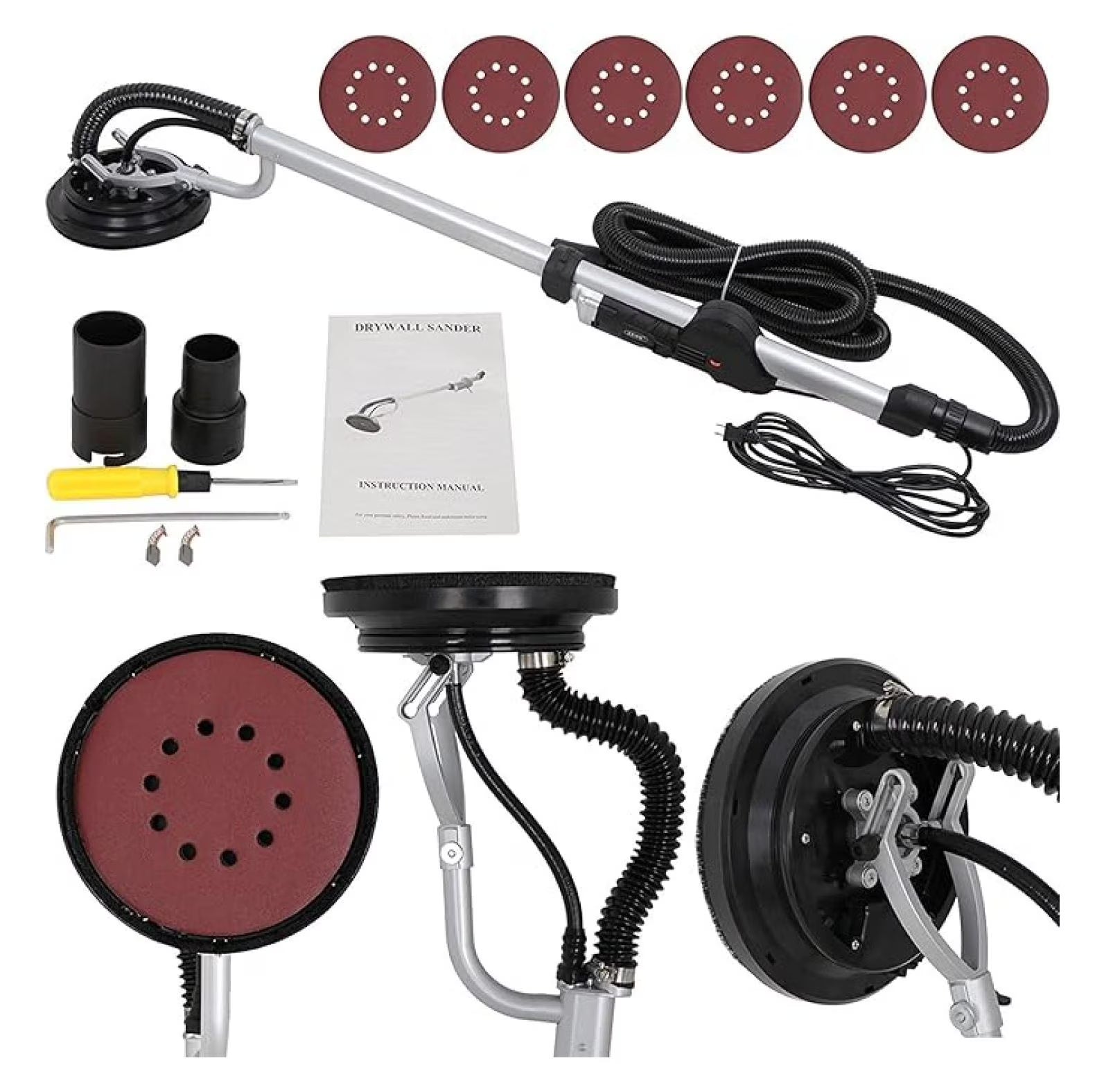 Electric Drywall Sander 800w Adjustable Variable 6 Speed Disc Sander w/6 Sand Pads, 1000-2000RPM