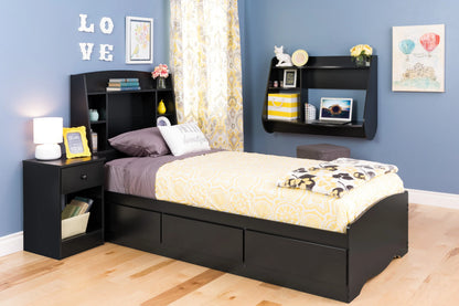 Prepac Astrid Twin Storage Headboard with Side Compartments, Black