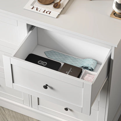 Homfa 6 Drawer Double Dresser White, Wood Storage Cabinet for Living Room, Chest of Drawers for Bedroom