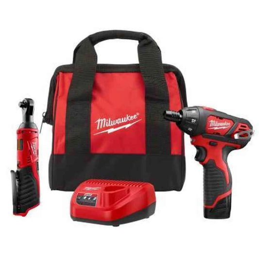 Milwaukee 2401-21R M12 12V Cordless 3/8" Ratchet, 1/4" Screwdriver Combo Kit