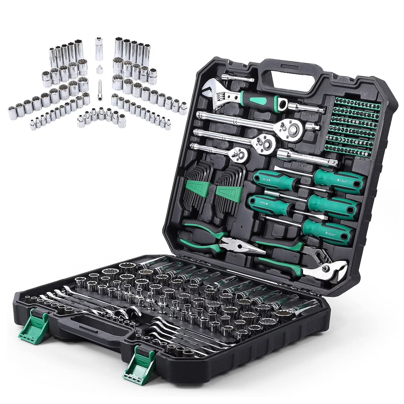 Ladcaser 213 Piece Mechanic Tool Set and Socket Wrench Set, SAE and Metric Household Hand Tool Kit, Cr-V Constructed, Home/Auto Repair Tool Sets with Storage Case