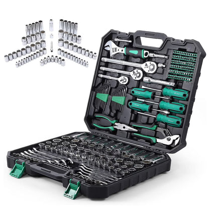 Ladcaser 213 Piece Mechanic Tool Set and Socket Wrench Set, SAE and Metric Household Hand Tool Kit, Cr-V Constructed, Home/Auto Repair Tool Sets with Storage Case