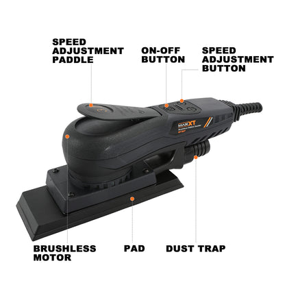 MAXXT Brushless Sheet Sander Electric 3mm Orbital 350W 3A Multi-function 10000RPM Variable Speed Corded Orbital Sanders Machine with 10 Sanding Paper for Woodworking Palm Sander Finishing Sander