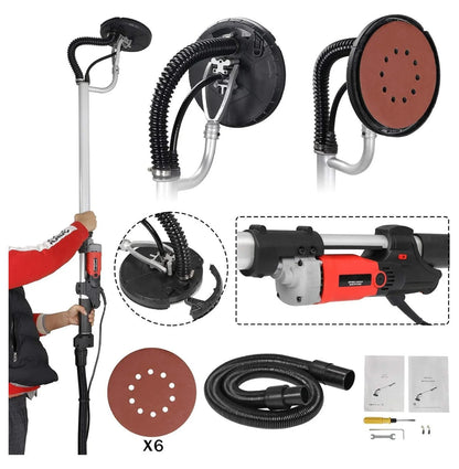 Electric Drywall Sander 800w Adjustable Variable 6 Speed Disc Sander w/6 Sand Pads, 1000-2000RPM
