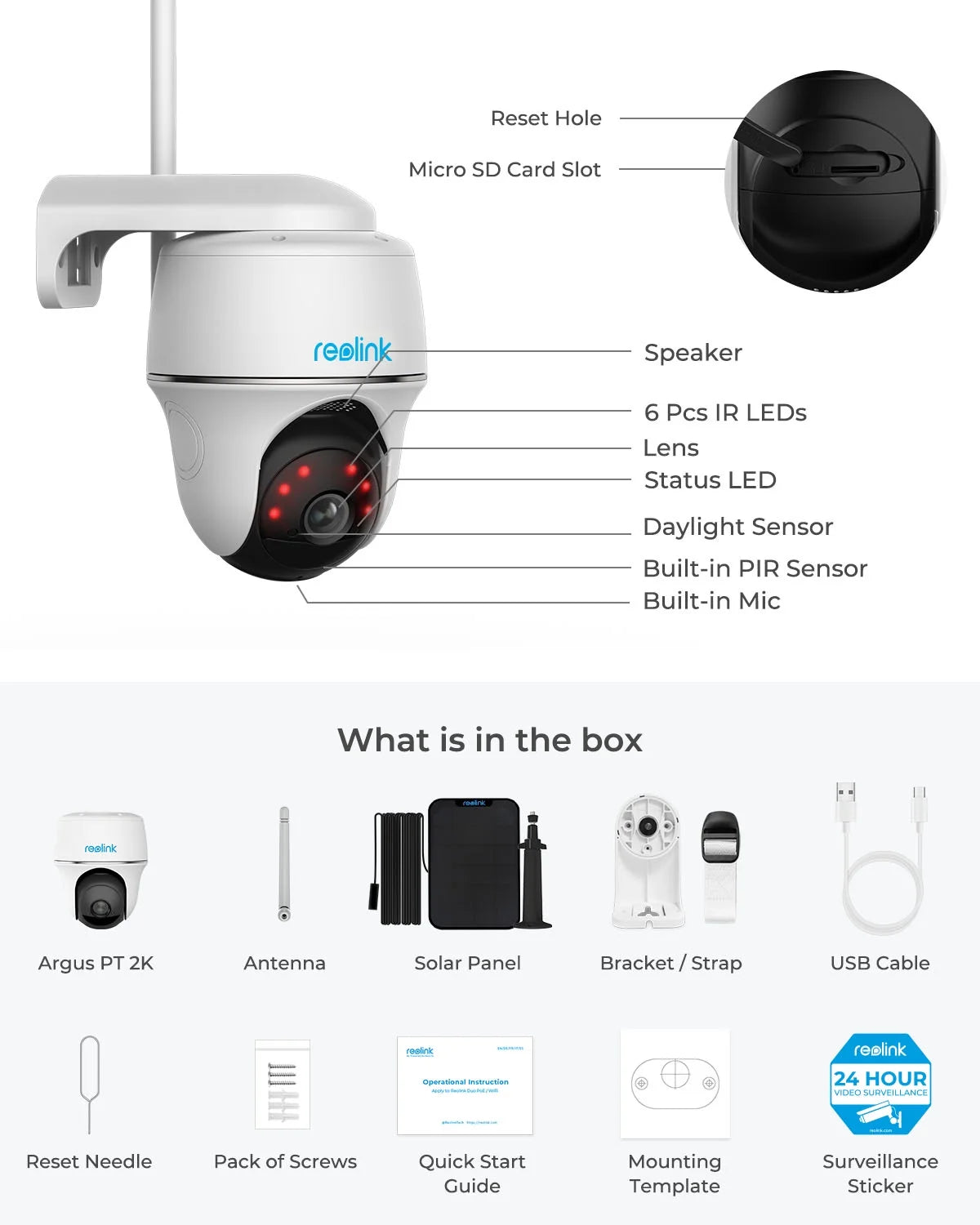 Reolink Argus 5MP PT Outdoor Wireless Battery Wifi Security Camera Night Vision 2-Way Talk Add Solar