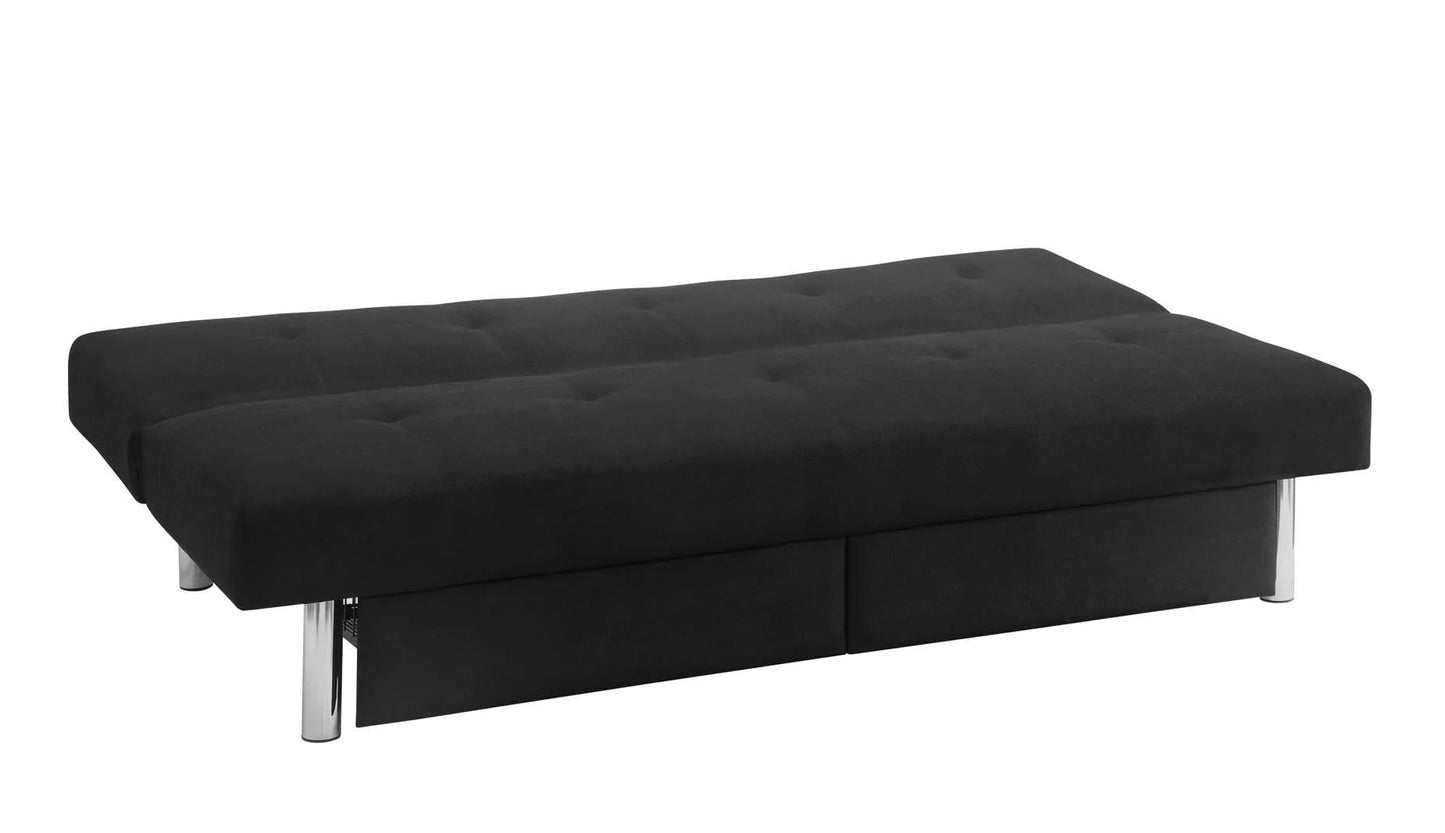 DHP Sola Storage Futon with Storage Drawers, Black Microfiber
