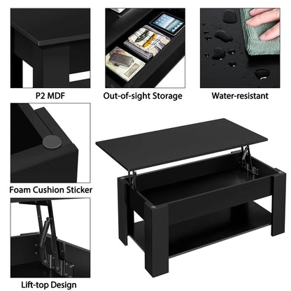 SmileMart Modern Lift Top Coffee Table with Hidden Compartment & Storage, Black