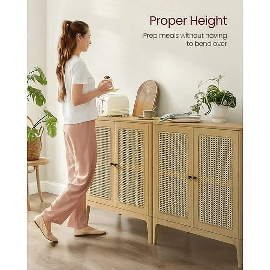 VASAGLE Rattan Sideboard Buffet Storage Cabinet, Kitchen Cupboard Server Console Table with Adjustable Shelves, 15.7 x 31.5 x 35.4 Inches for Entryway