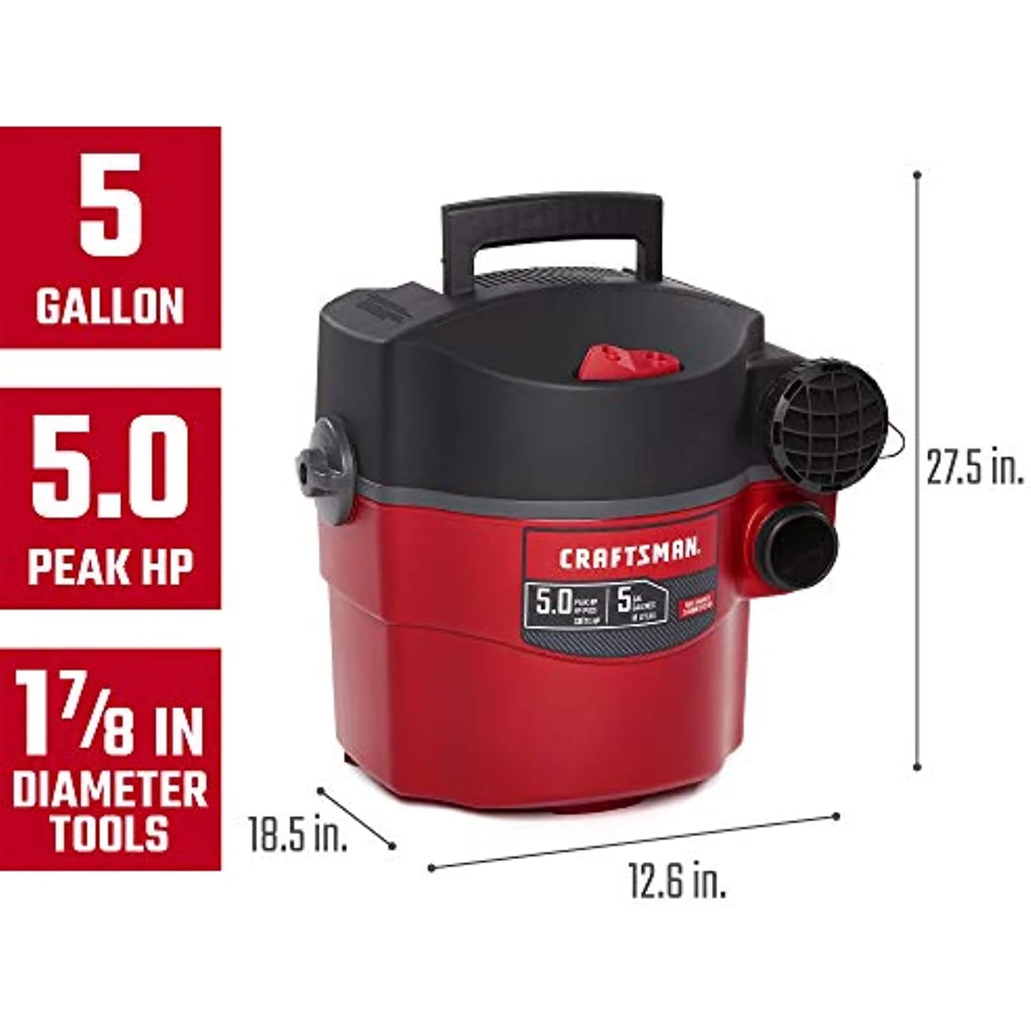 Craftsman 5 gal. Corded Wet/Dry Vacuum 5 hp 5 amps 120 volts Red 25 lb. 1 pc.