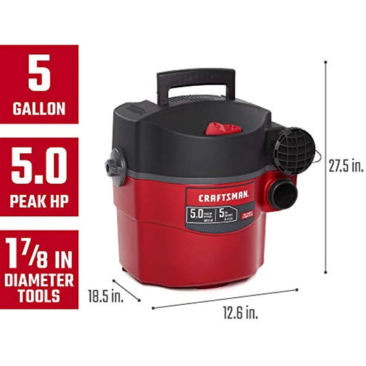 Craftsman 5 gal. Corded Wet/Dry Vacuum 5 hp 5 amps 120 volts Red 25 lb. 1 pc.