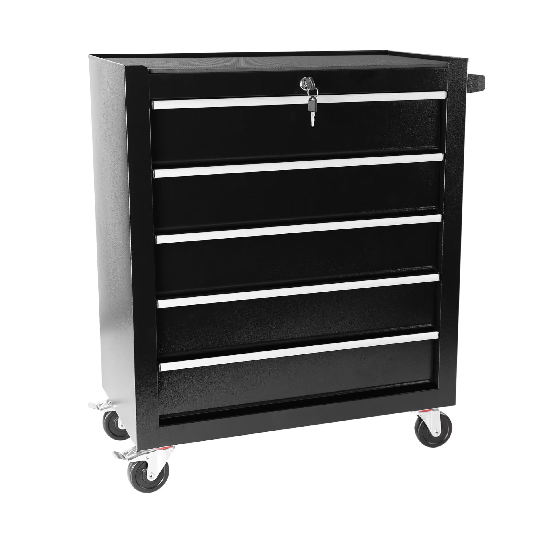 5-Drawer Portable Tool Box, Steel Rolling Tool Chest with 7 Drawer Organizer, 360-Degree Wheels & 360-Degree Brake Wheels, Lockable & Movable Tool Cabinet for Workshop, Garage, Warehouse, Blue + Grey
