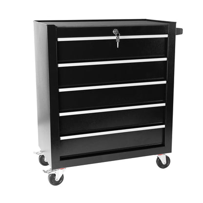 5-Drawer Portable Tool Box, Steel Rolling Tool Chest with 7 Drawer Organizer, 360-Degree Wheels & 360-Degree Brake Wheels, Lockable & Movable Tool Cabinet for Workshop, Garage, Warehouse, Blue + Grey
