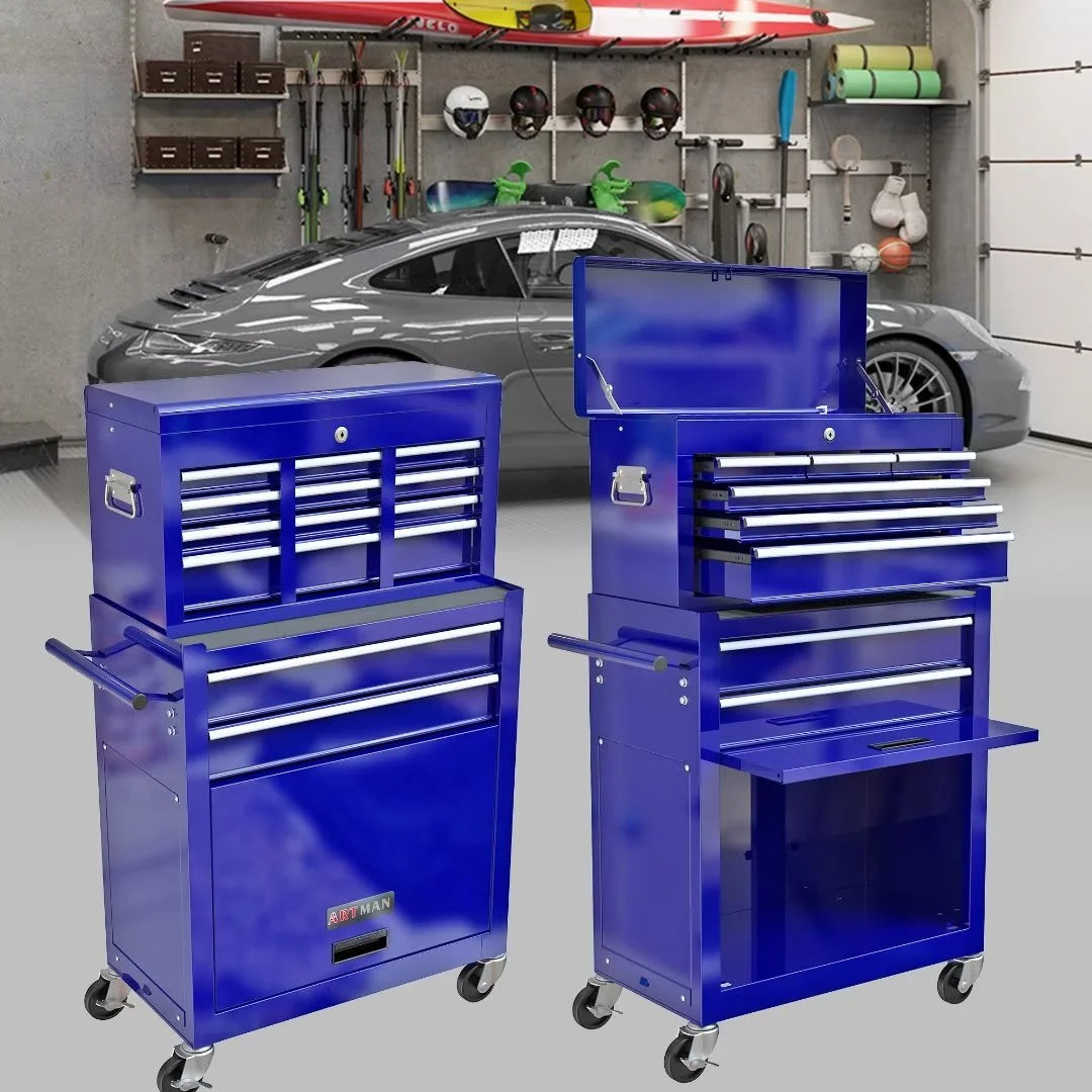 8-Drawer Rolling Tool Chest with Wheels, High Capacity Tool Storage Removable Tool Box Combo, Tool Storage Cabinet with Lockable Drawers, Toolbox for Workshop and Mechanics Garage, Blue
