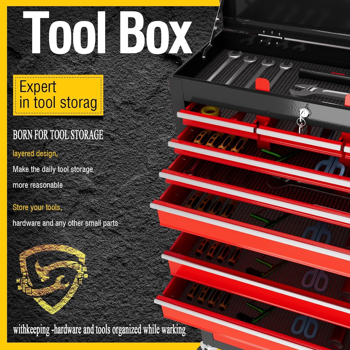 8-Drawer High Capacity Rolling Tool Chest, Removable Cabinet Storage Tool Box with Wheels and Drawers, Detachable Toolbox with Lock for Workshop Mechanics Garage