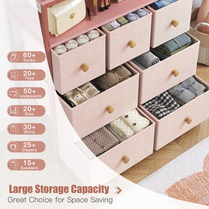 EnHomee Dressers for Bedroom with 7 Drawers Pink Dresser Fabric Chest of Drawers with Shelves Portable Storage Tower Small Dresser for Living Room Nursery Guest Room