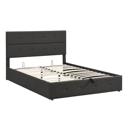 Euroco Queen Size Platform Bed with Underneath Storage, Upholstered, Gray
