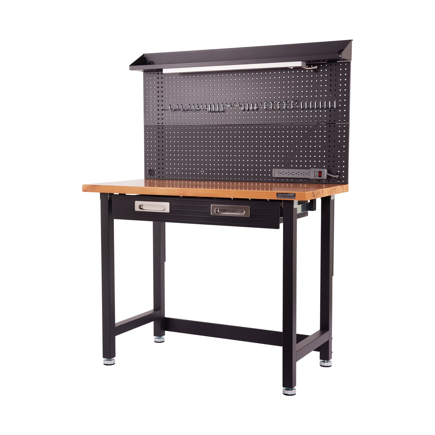Seville Classics UltraHD Heavy Duty Commercial Lighted Workcenter Workbench w/Pegboard, Granite, 48" W x 24" D x 65.5" H