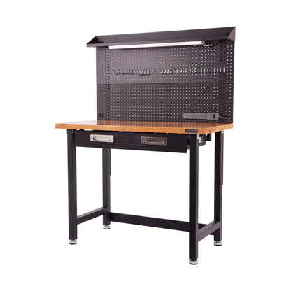Seville Classics UltraHD Heavy Duty Commercial Lighted Workcenter Workbench w/Pegboard, Granite, 48" W x 24" D x 65.5" H