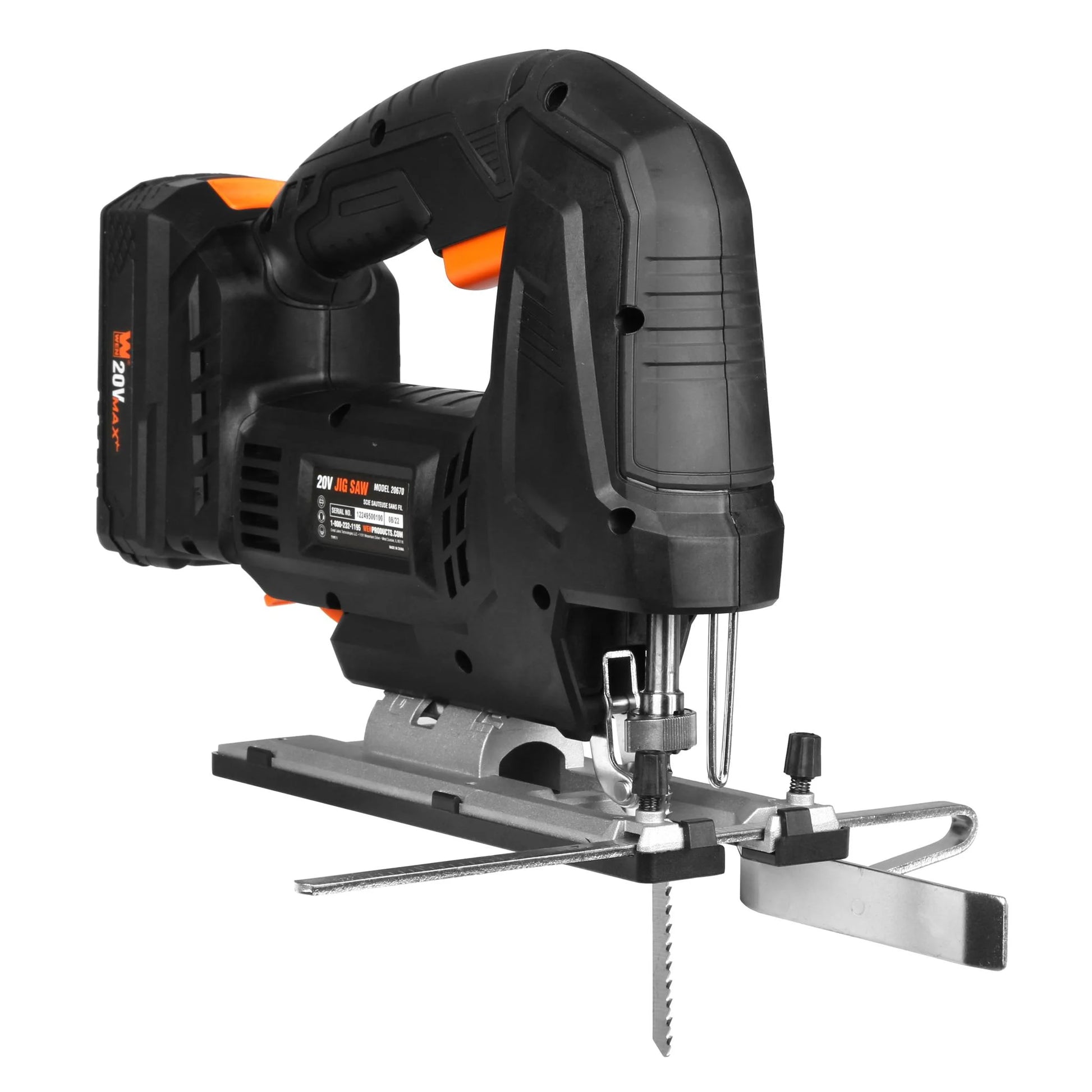 WEN 20V Max Cordless Brushless Auto-Speed Jigsaw with 4.0Ah Lithium Ion Battery and Charger