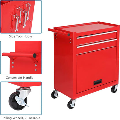 TUFFIOM 8-Drawer Rolling Tool Chest w/Lock & Key, Tool Storage Cabinet w/Wheels, Detachable Top, Drawers, Side Hooks & Drawer Liners, Tool Organizer Box for Garage, Warehouse & Repair Shop